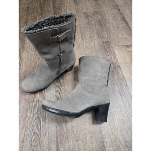 Clarks Bendables Mid Calf Boots 6.5M Gray Suede Leather 39387 Zip Fleece Shoes